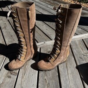 SOREL Joan of Arctic Wedge II Boots Tall Women's Beige Lace Up Size 8.5